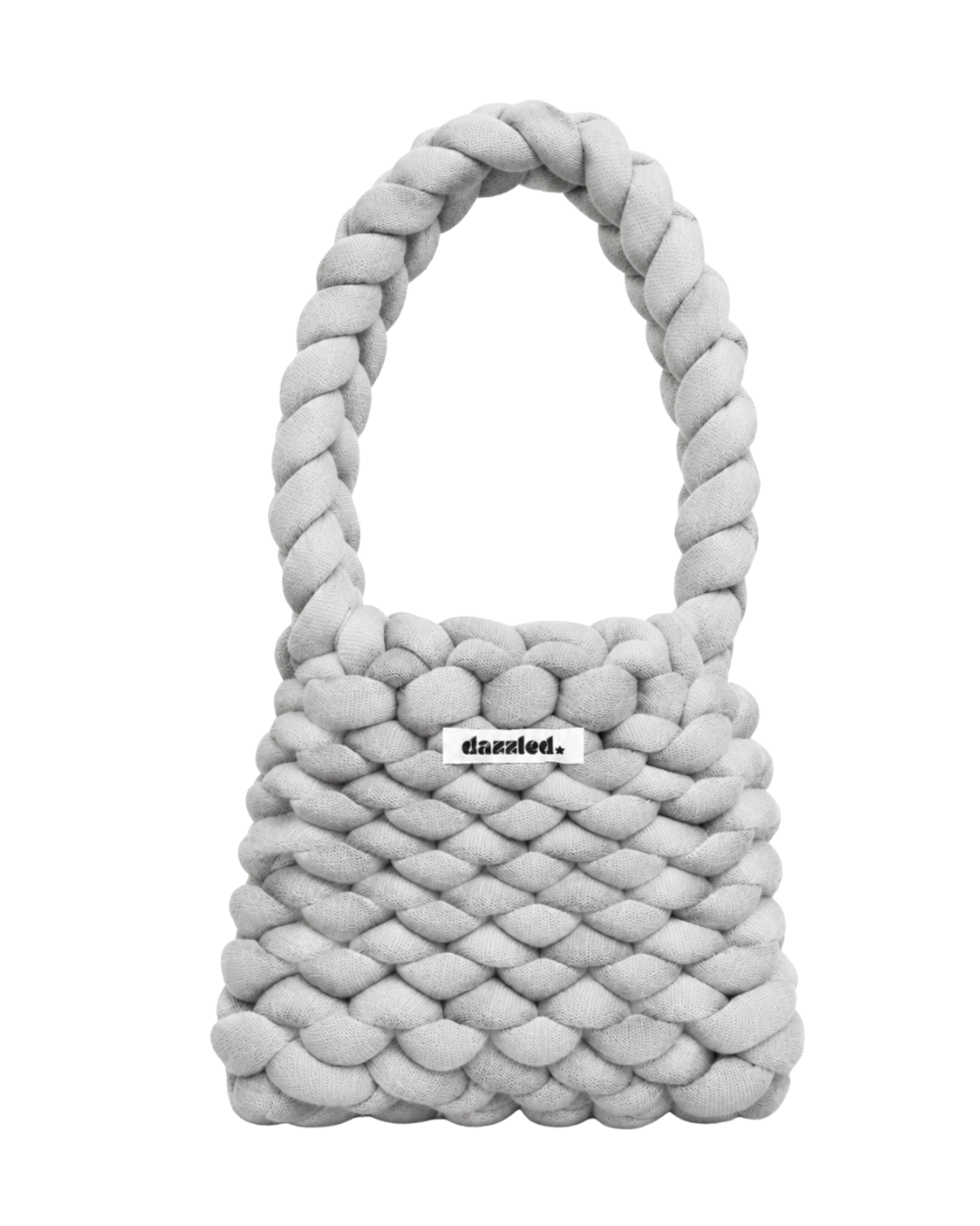 Finished crochet bag made with the Grey DIY Kit by Dazzled