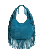 Back view of The Sienna Bag Blue fringe shoulder bag by Dazzled