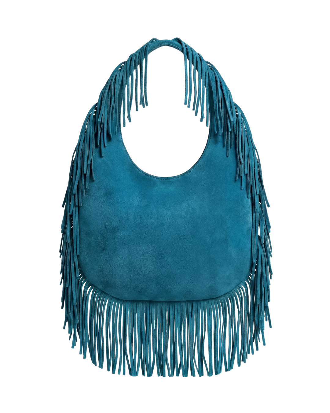 Back view of The Sienna Bag Blue fringe shoulder bag by Dazzled