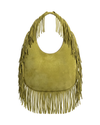 Back view of The Sienna Bag Green fringe shoulder bag by Dazzled