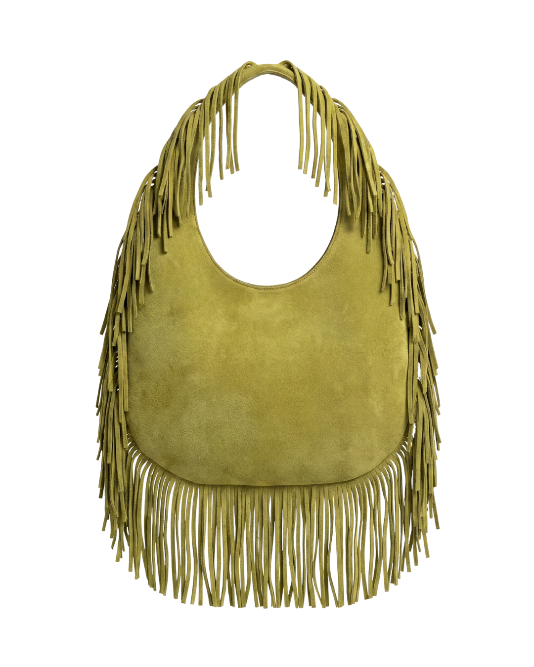 Back view of The Sienna Bag Green fringe shoulder bag by Dazzled